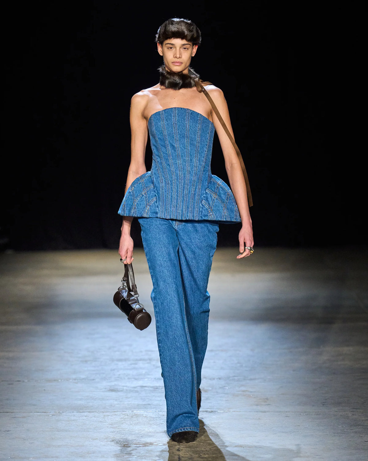 EMMI CORSET TOP IN BLUE DENIM