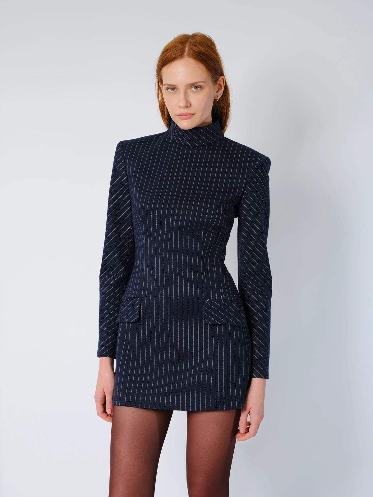 THE TONY DRESS IN NAVY PINSTRIPE