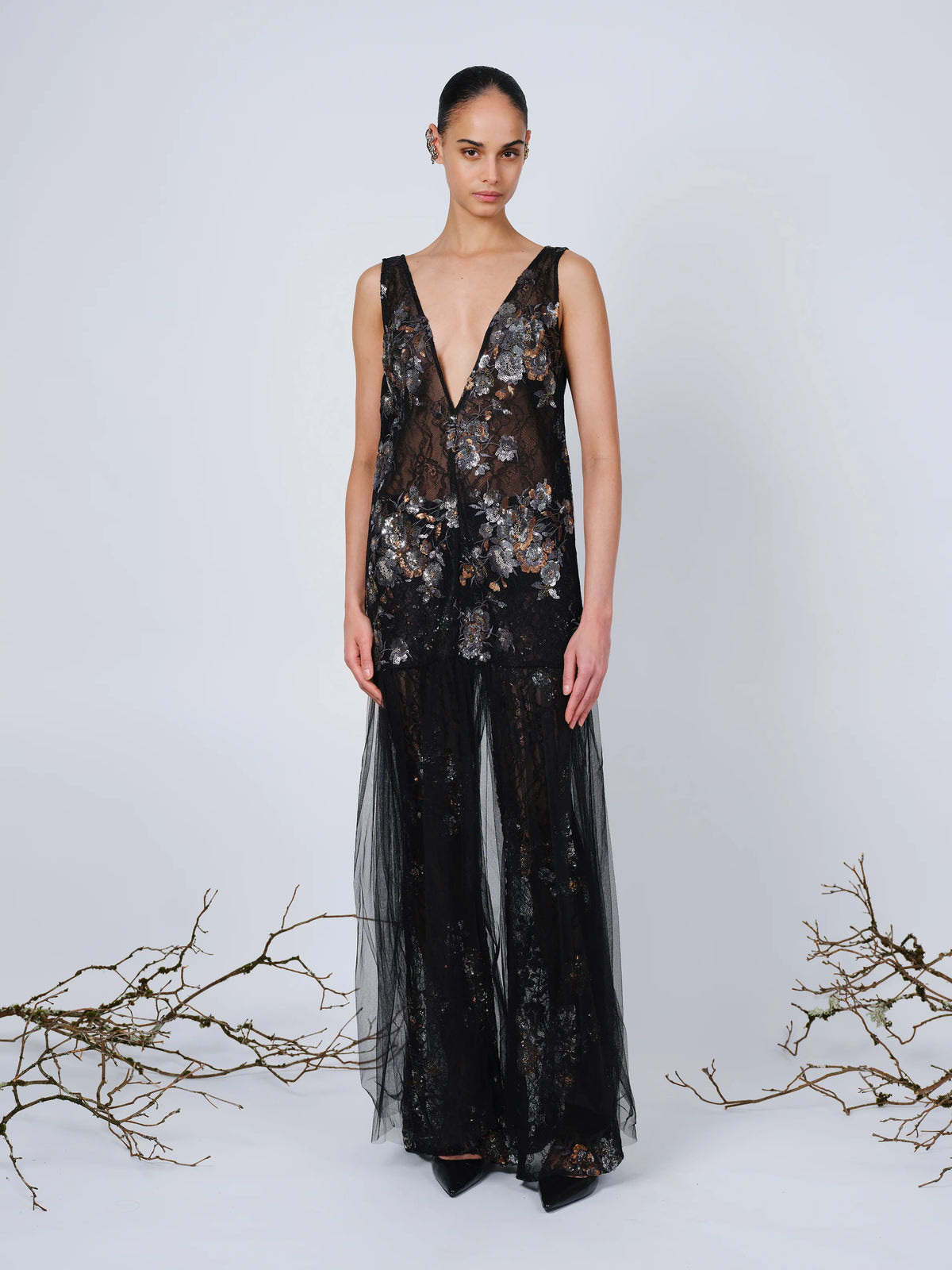THE ANASTASIA DRESS IN REFLECTIVE ENBROIDERED LACE