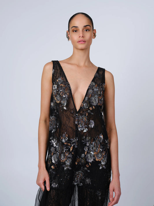 THE ANASTASIA DRESS IN REFLECTIVE ENBROIDERED LACE