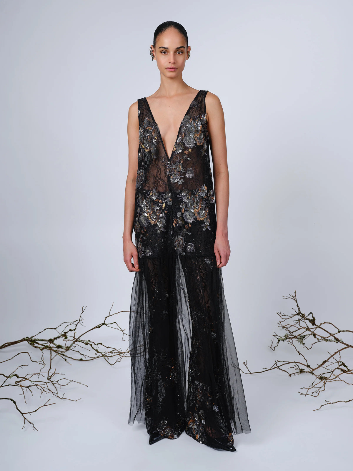 THE ANASTASIA DRESS IN REFLECTIVE ENBROIDERED LACE