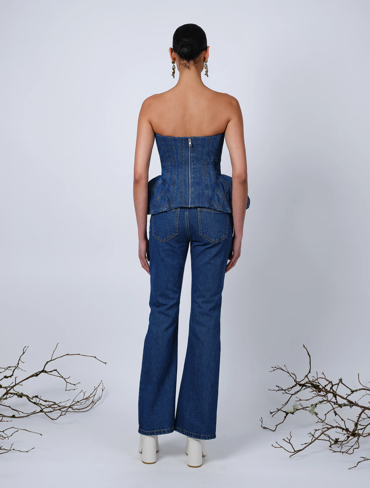 EMMI CORSET TOP IN BLUE DENIM