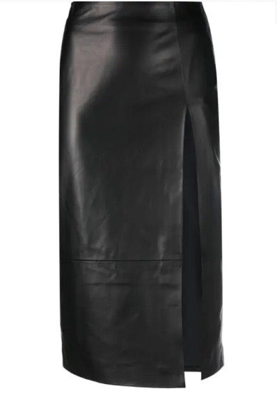 A LINE LEATHER SKIRT WITH SIDE SLIT