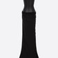 STRAPLESS LONGLINE ASYMMETRIC GOWN IN LEATHER & DRY JERSEY