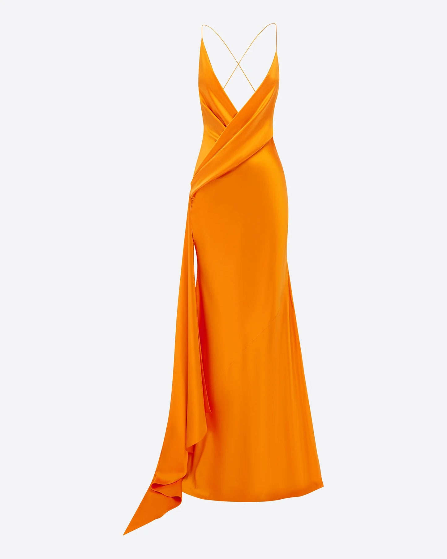 BIKINI WRAP ASYMMETRIC GOWN W/ SASH IN SILK SATIN