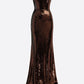 STRAPLESS GOWN IN SEQUIN MESH