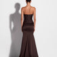 STRAPLESS TUCKED GOWN IN SATIN CREPE