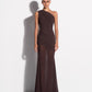 ONE SHOULDER TUCKED GOWN IN STRECH MESH