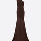 ONE SHOULDER TUCKED GOWN IN STRECH MESH