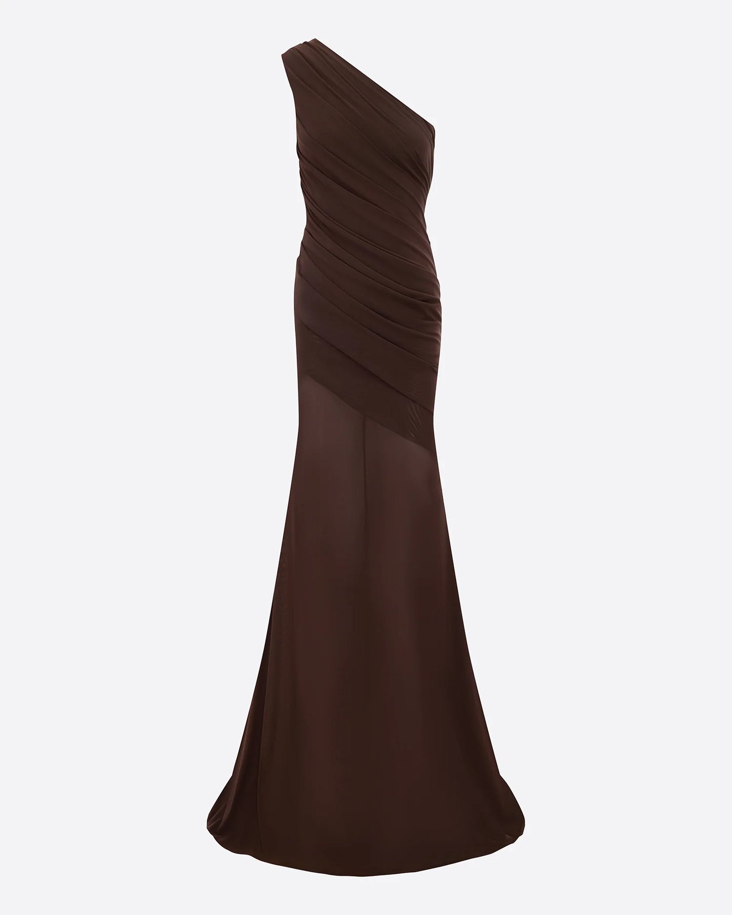 ONE SHOULDER TUCKED GOWN IN STRECH MESH