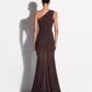 ONE SHOULDER TUCKED GOWN IN STRECH MESH