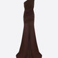 ONE SHOULDER TUCKED GOWN IN STRECH MESH