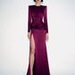 LONG SLEEVE KNOT GOWN IN SATIN CREPE