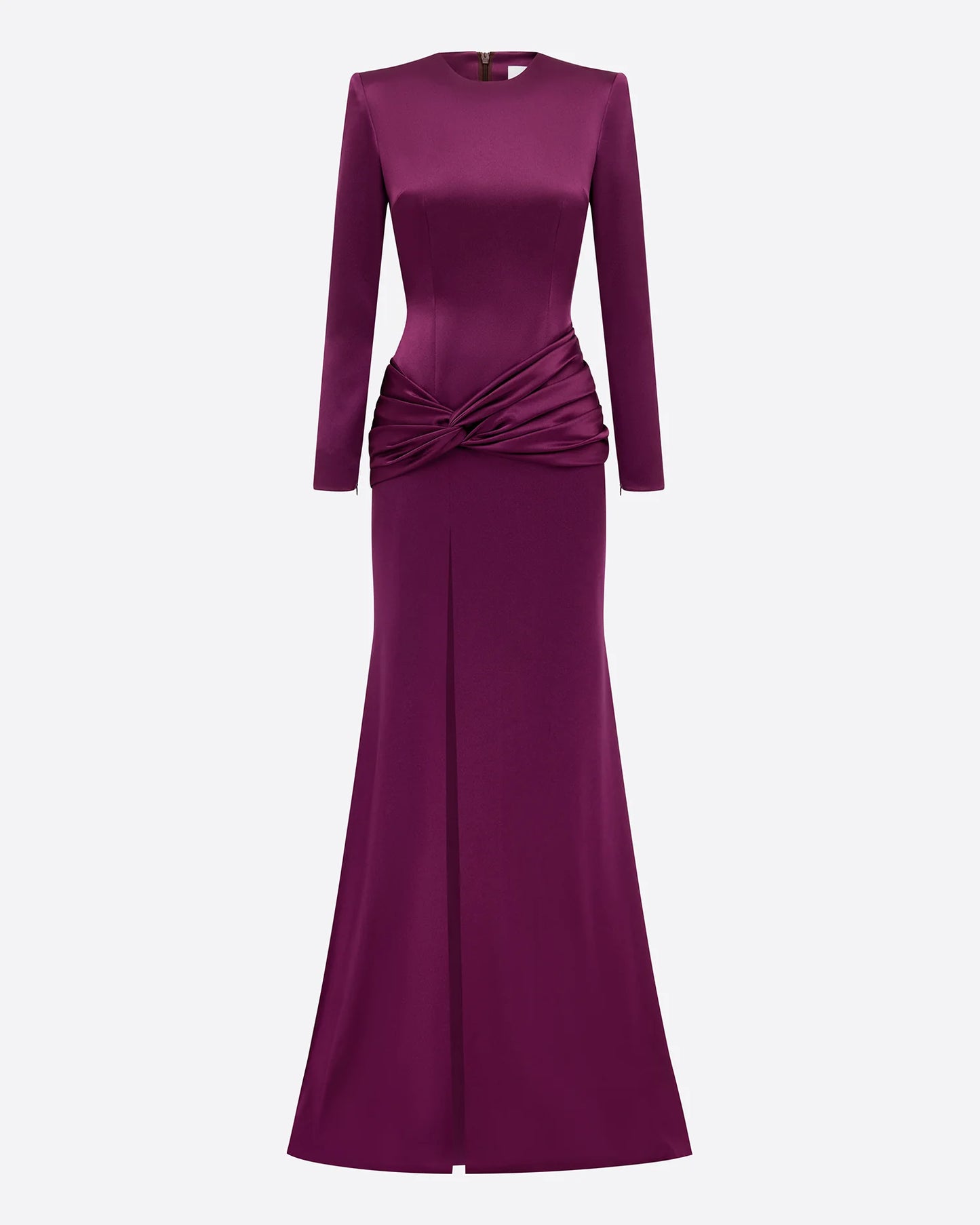LONG SLEEVE KNOT GOWN IN SATIN CREPE
