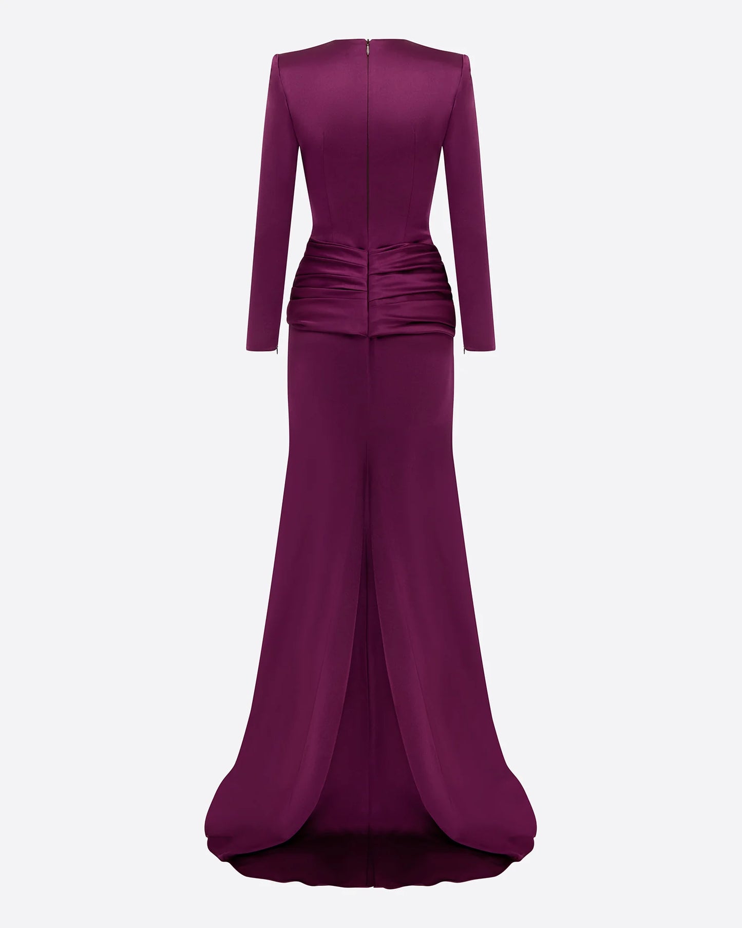 LONG SLEEVE KNOT GOWN IN SATIN CREPE