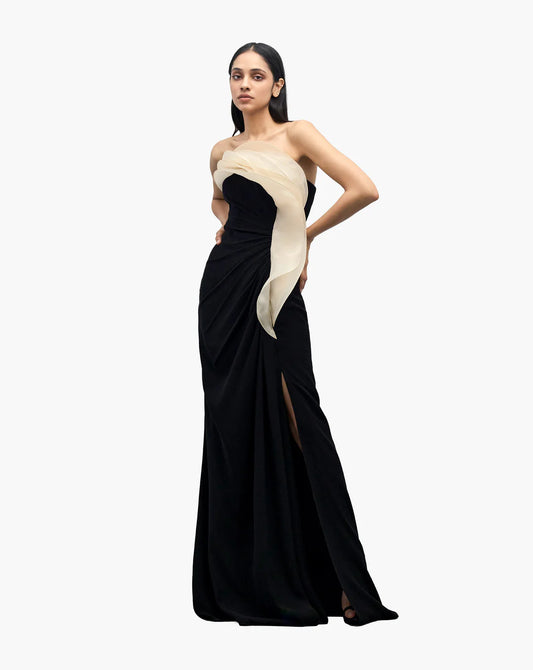MONOCHROMATIC RUFFLE DRAPE GOWN