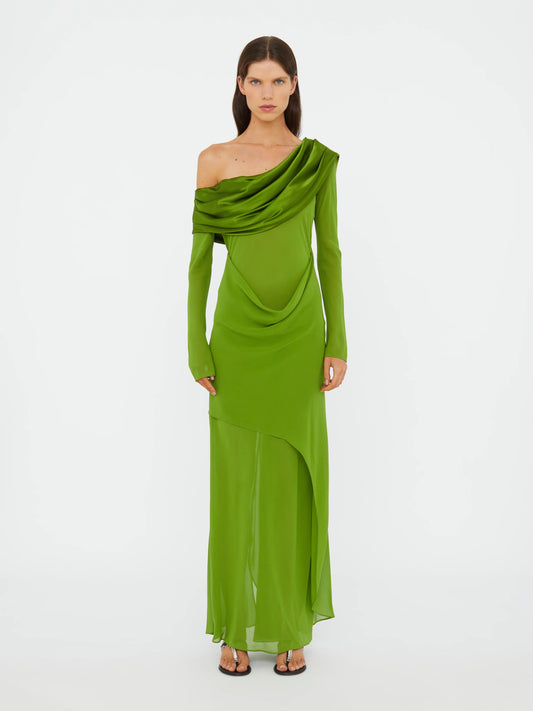 SILK DRAPED SHAWL DRESS