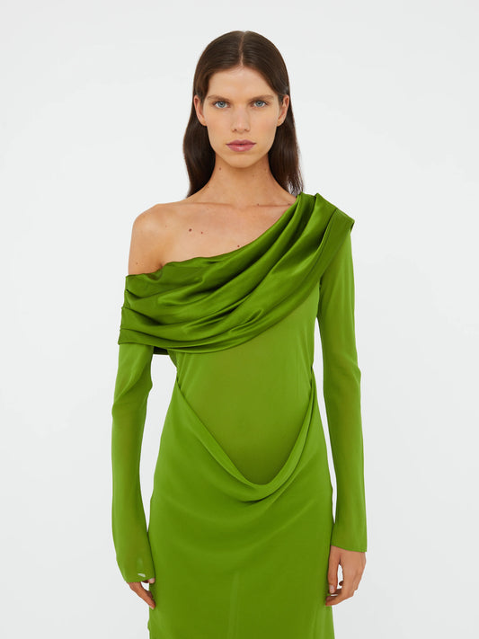 SILK DRAPED SHAWL DRESS
