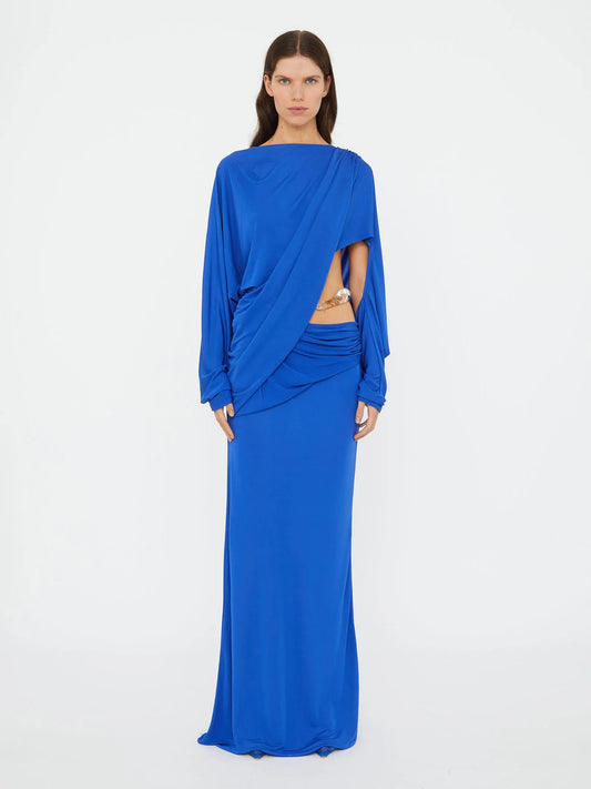 ENCASED NATURE RESIN DRAPED JERSEY DRESS