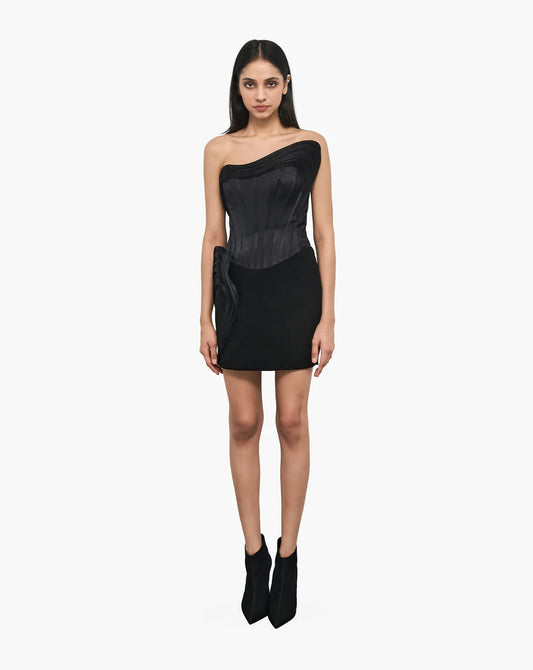 BLACK SCULPTED MINI DRESS