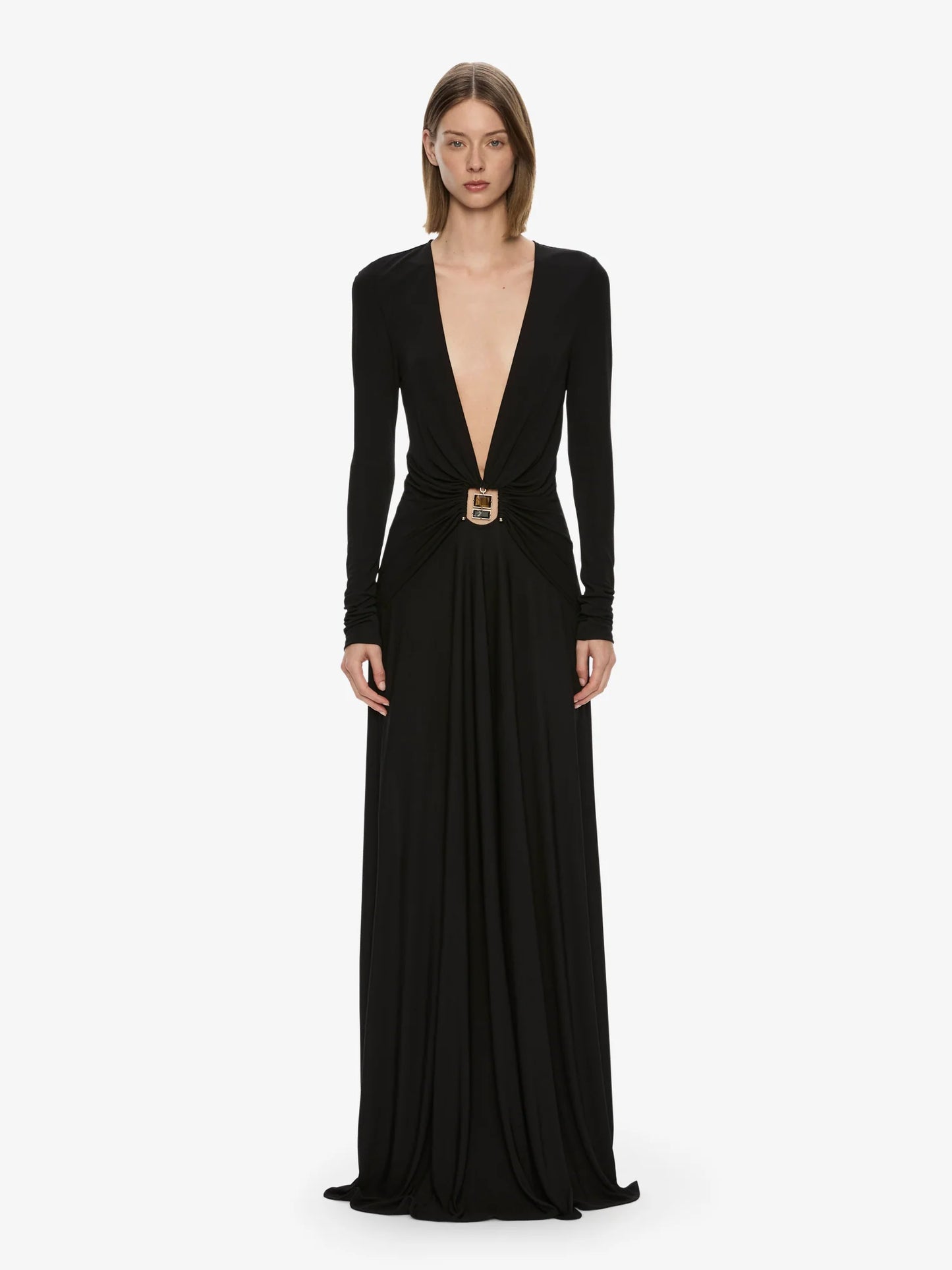 BEZEL QUARTZ RUCHED LONG SLEEVE DRESS