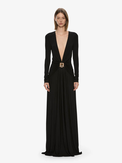 BEZEL QUARTZ RUCHED LONG SLEEVE DRESS