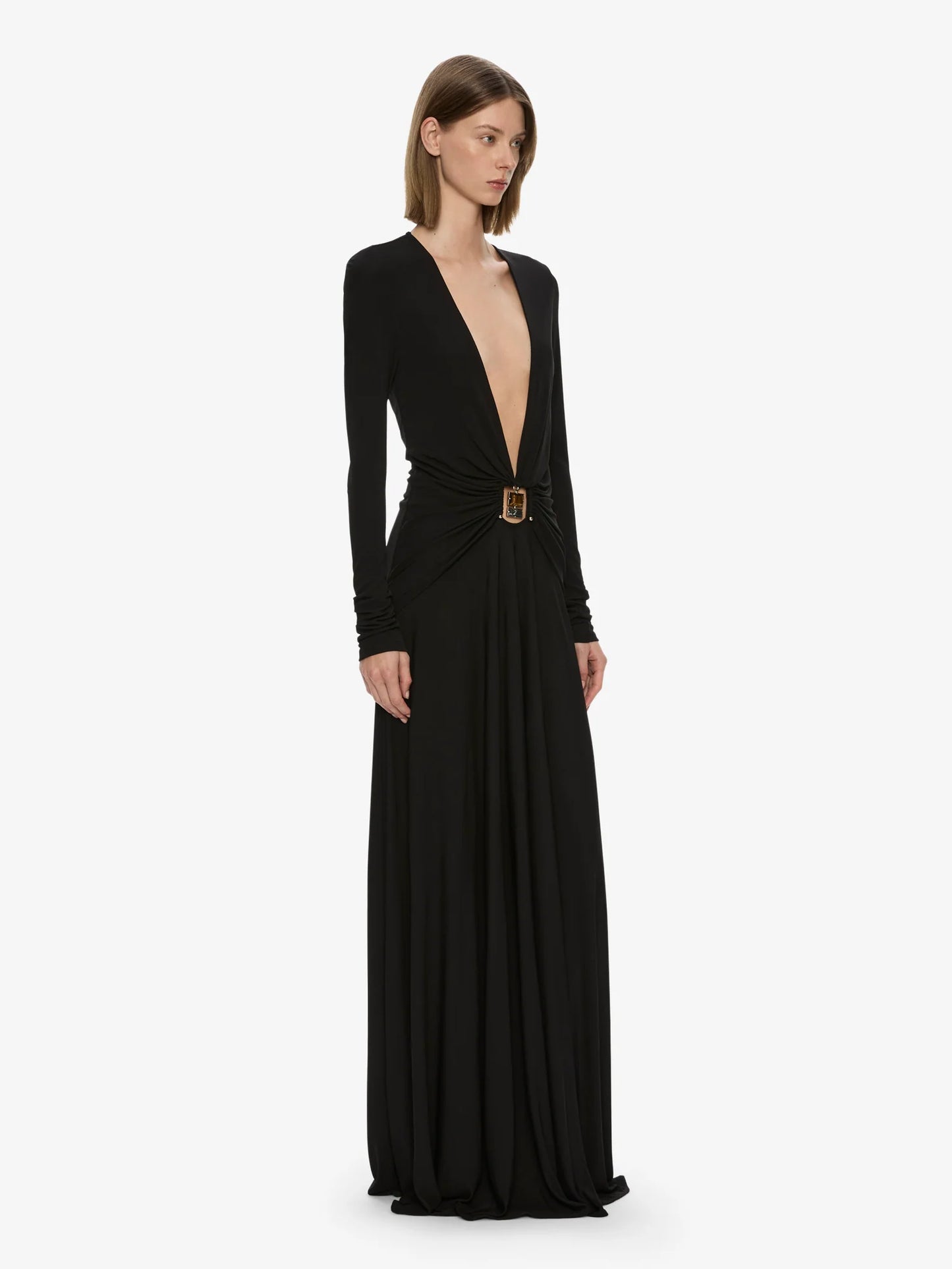 BEZEL QUARTZ RUCHED LONG SLEEVE DRESS