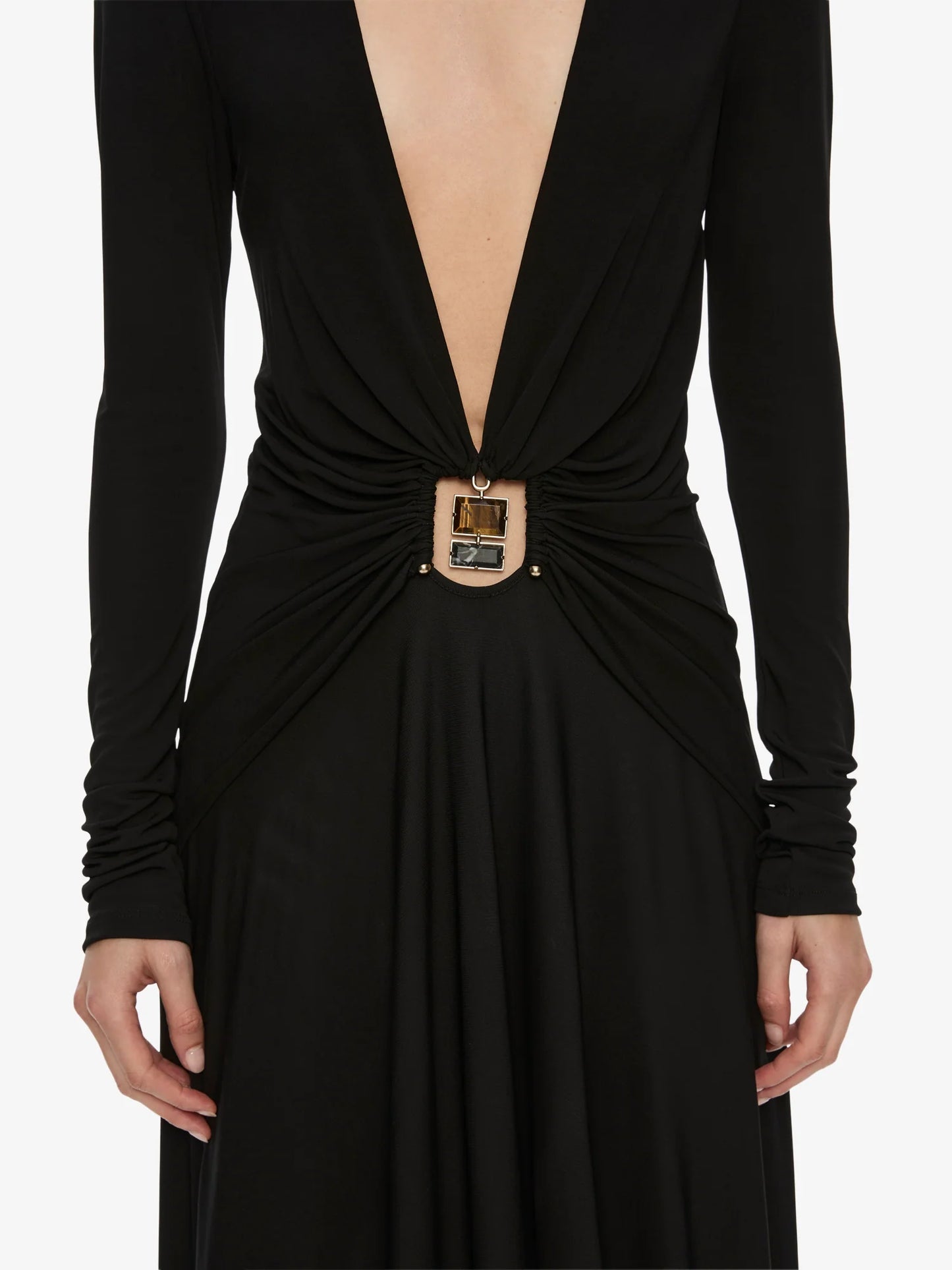 BEZEL QUARTZ RUCHED LONG SLEEVE DRESS