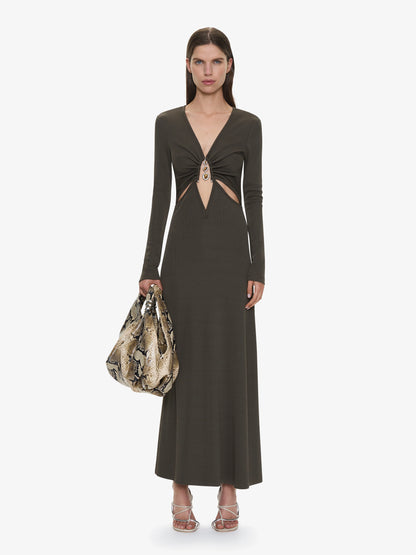 DROPLET CRYSTAL LOOPHOLE LONG SLEEVE DRESS