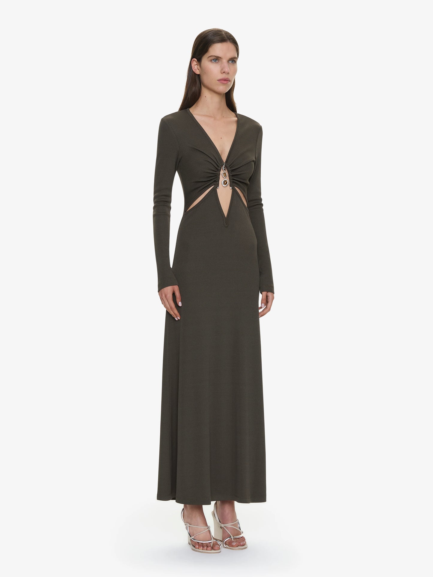 DROPLET CRYSTAL LOOPHOLE LONG SLEEVE DRESS
