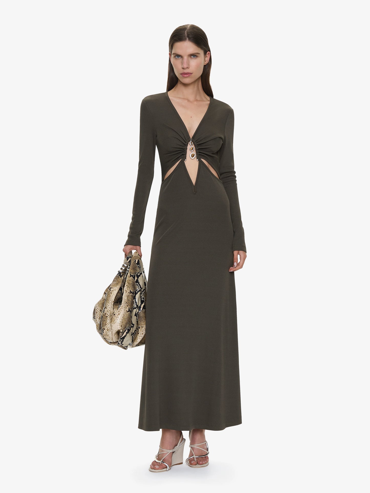 DROPLET CRYSTAL LOOPHOLE LONG SLEEVE DRESS
