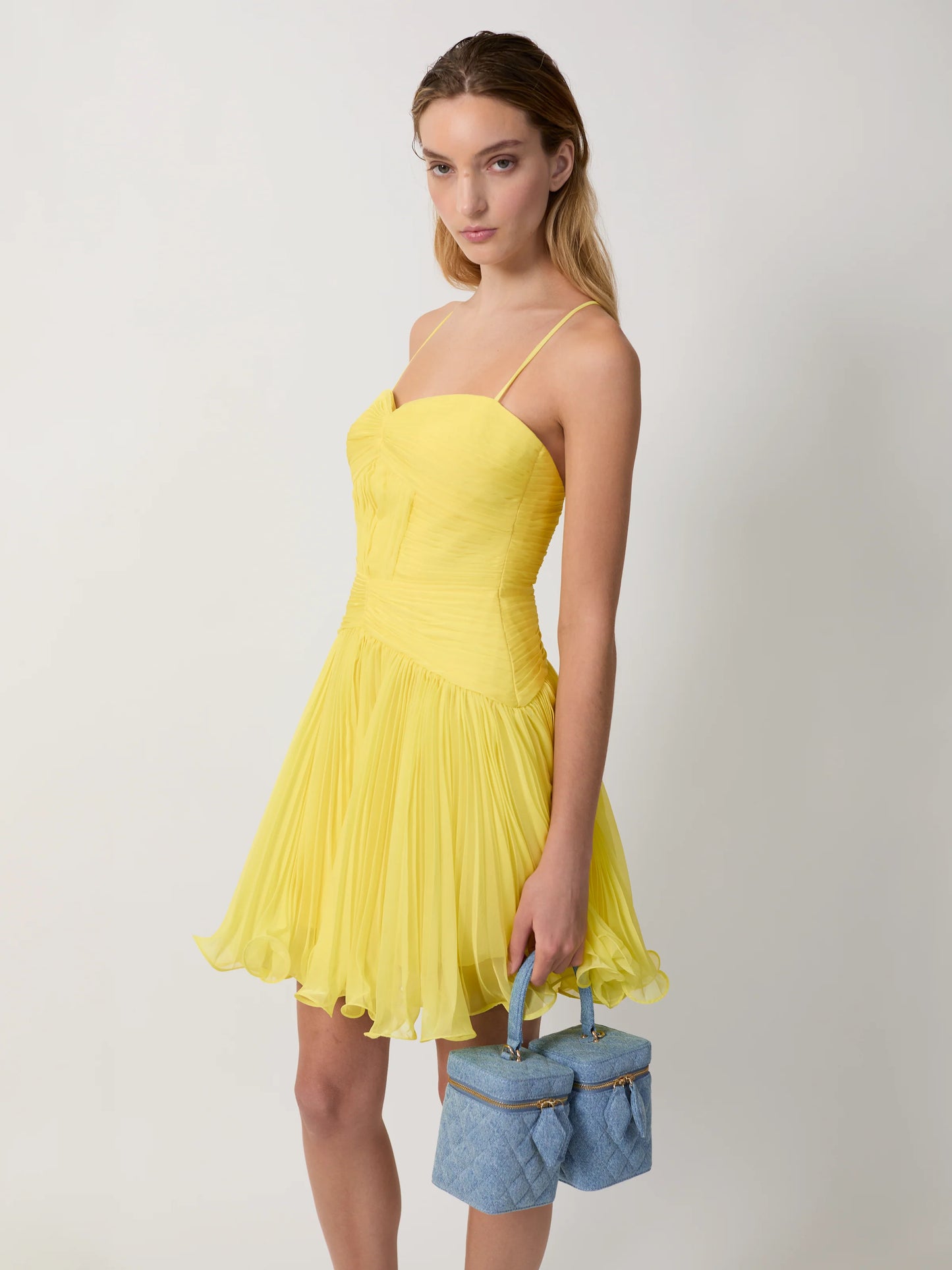 THE CANARY MICROPLEATED COCKTAIL DRESS