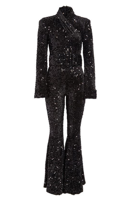 FLARED SEQUIN JUMPSUIT