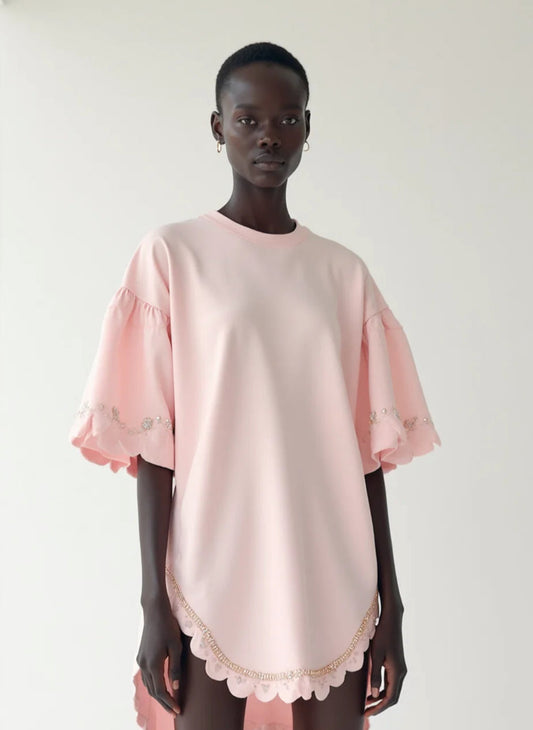 CRYSTAL TRIMMED COTTON DRESS