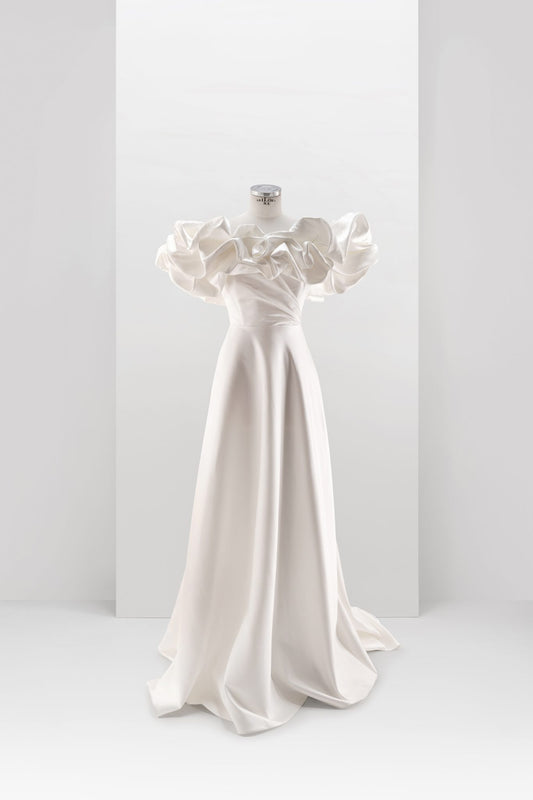 CORSET DRESS WITH MERINGUE FLOUNCES