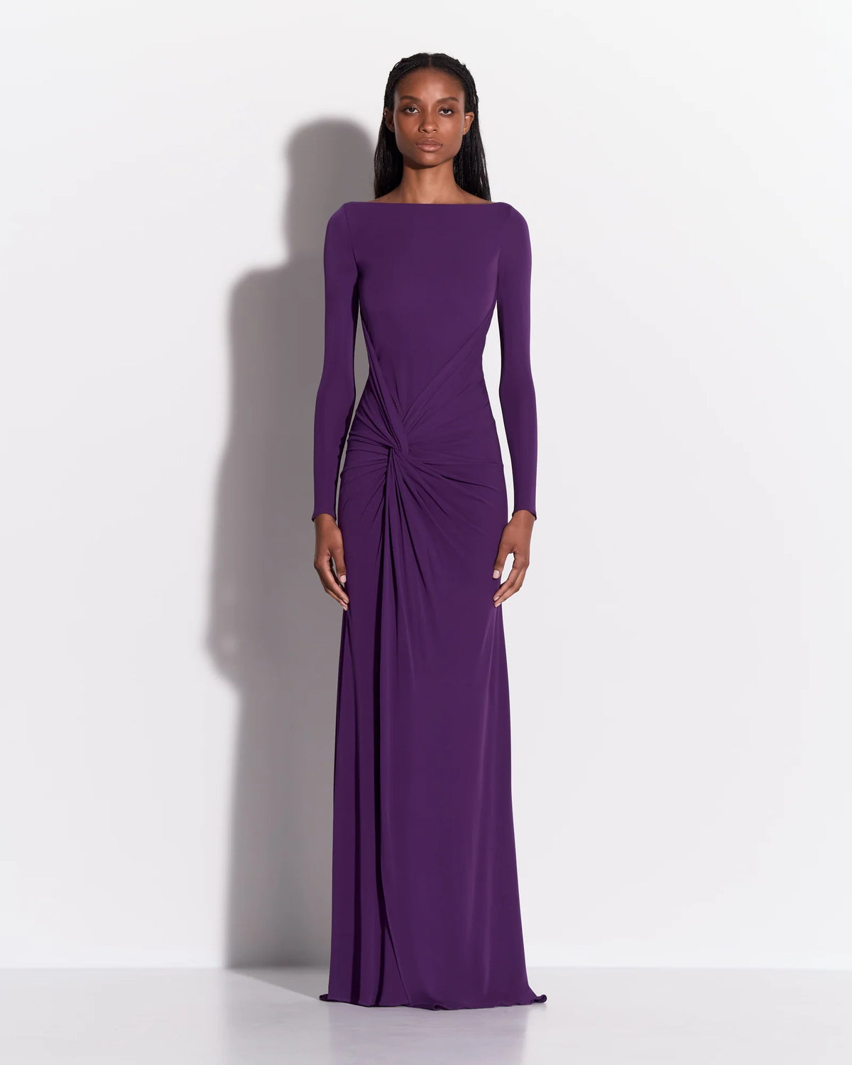 LONG SLEEVE TWIST GOWN IN DRY JERSEY