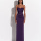 STRAPLESS SWEETHEART DRAPE COLUMN IN SATIN CREPE