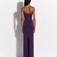 STRAPLESS SWEETHEART DRAPE COLUMN IN SATIN CREPE