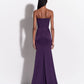CUPPED ASYMMETRIC TIERED DRAPE GOWN IN SATIN CREPE