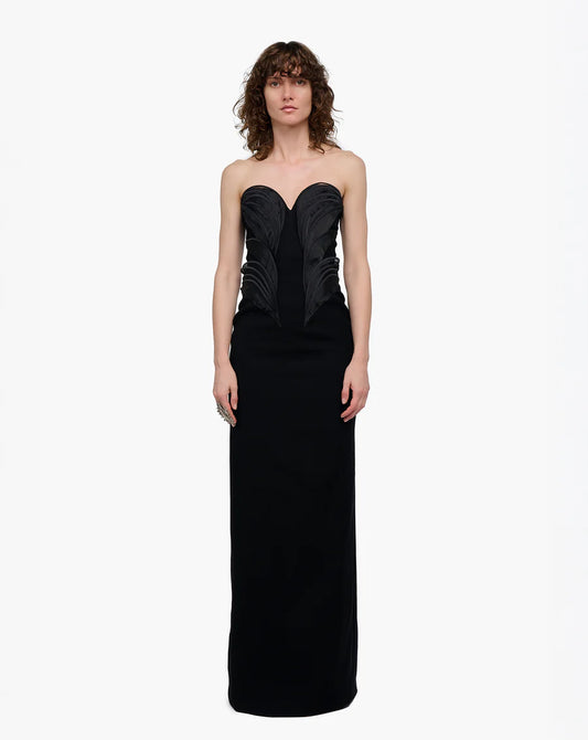 SHADOW RUFFLE COLUMN GOWN