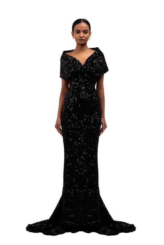 STRETCH KIA GOWN WITH SHOULDER WRAP