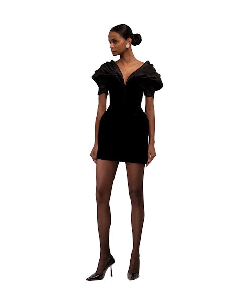 Runway Black Silk velvet Gown - Zee Gown Short