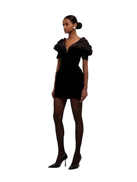 Runway Black Silk velvet Gown - Zee Gown Short