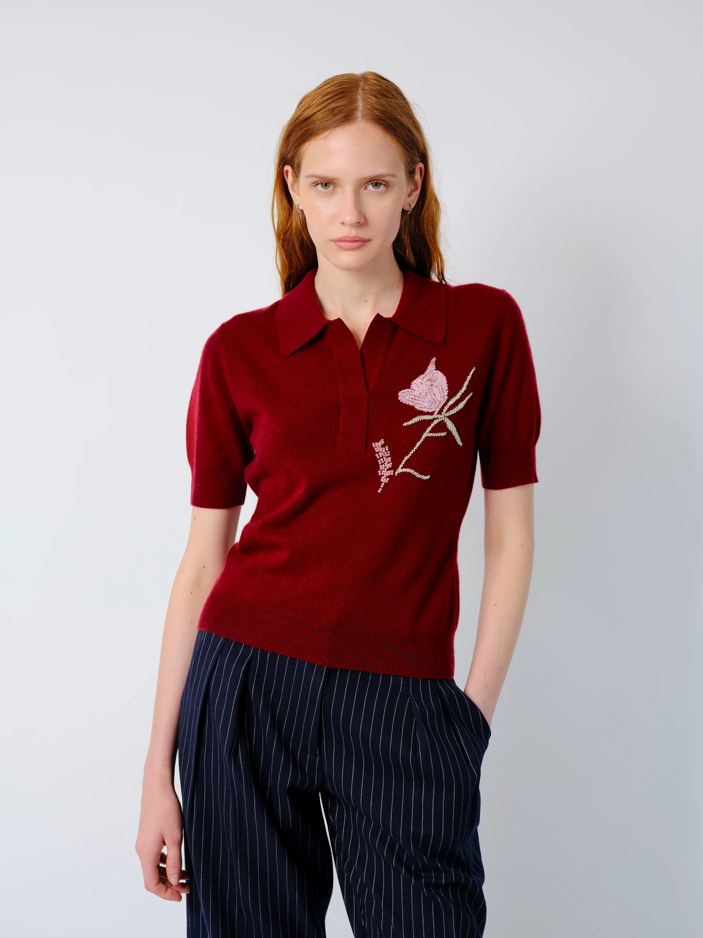 THE AILEY POLO IN BURGUNDY CASHMERE WOOL