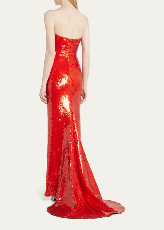 SEQUIN EMBELLISHED STRAPLESS COLUMN GOWN