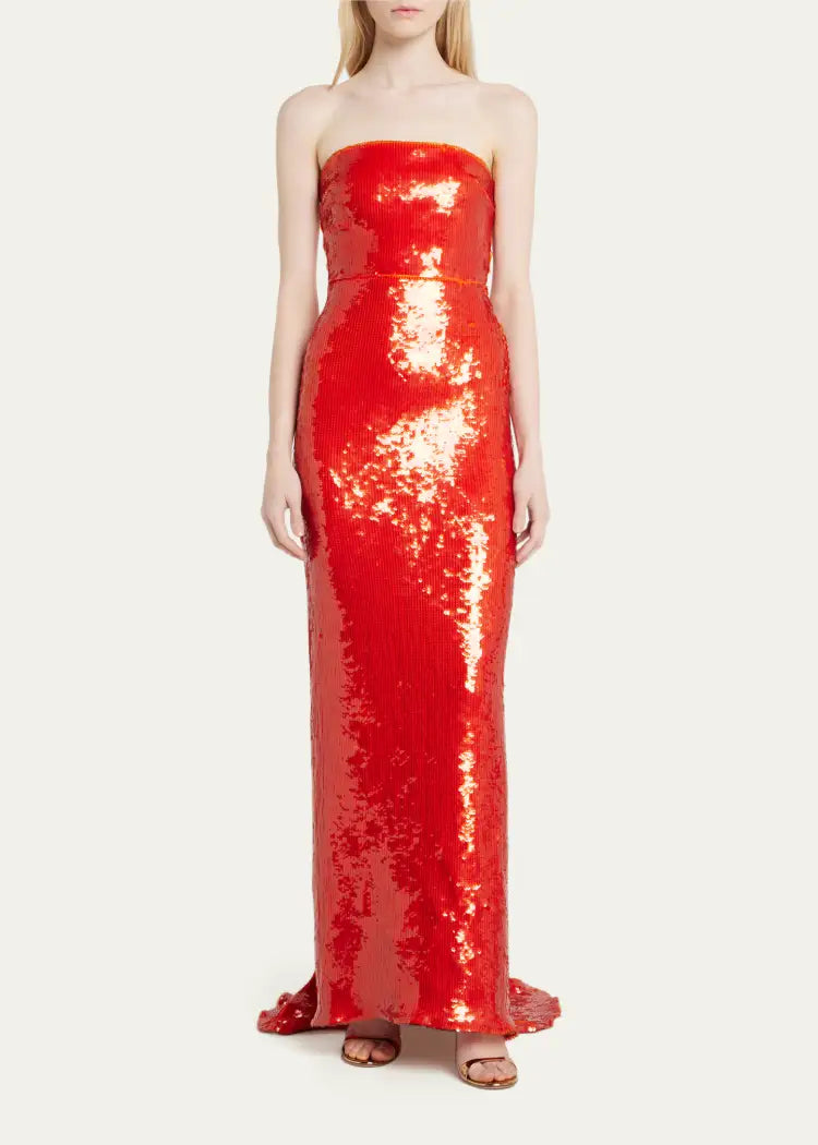 SEQUIN EMBELLISHED STRAPLESS COLUMN GOWN