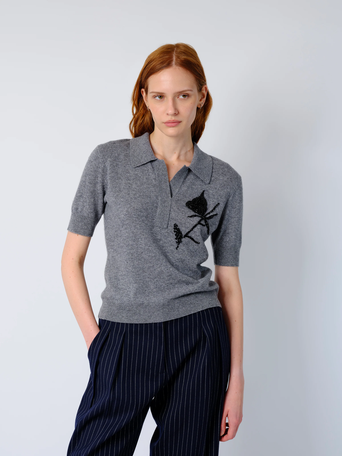 THE AILEY POLO IN GREY CASHMERE WOOL