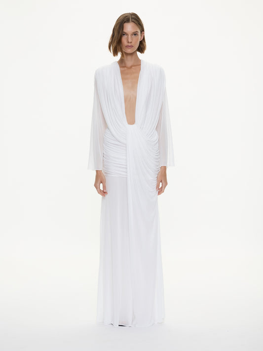 RIPPLE DRAPE LONG SLEEVE GOWN