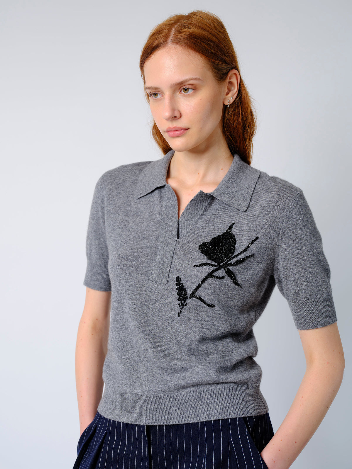 THE AILEY POLO IN GREY CASHMERE WOOL