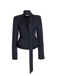 NAVY FITTED TAILORED BLAZER WITH NECKTIE DETAIL